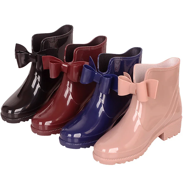 

Ladies Fashion Rain Boots Women Short PVC Ankle Boot Platform Heel Waterproof Rubber New Jelly Elastic Rainly Shoes