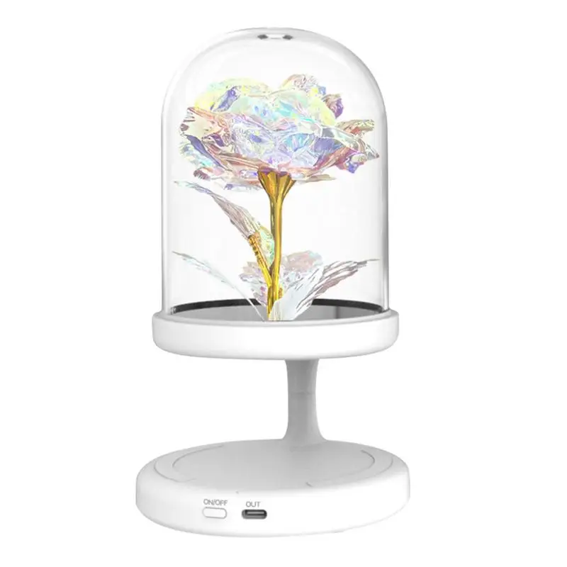 

Bedside Lamp With Wireless Charger USB Port Light With Rose Decorative Shade Lamp Birthday Gifts For Women Tabletop Nightstand