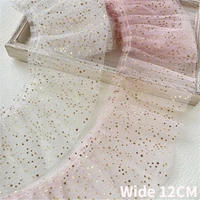 12cm wide tulle white pink mesh pleated lace fabric glitter sequins stars embroidery ribbon wedding dress applique sewing decor