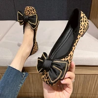 leopard shoes ladies square head bow slip on loafers pumps spring new fashion peas shoes soft sole casual flat shoes women %d0%be%d0%b1%d1%83%d0%b2%d1%8c