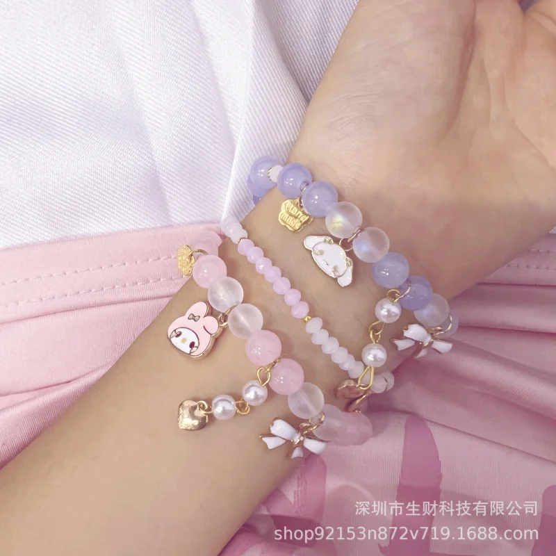 

Милый браслет Sanrio, милый браслет Kuromi My Melody Cinnamoroll, мультяшное сердце для девочек, браслет из бисера, аксессуары, игрушка для девочек, подарок