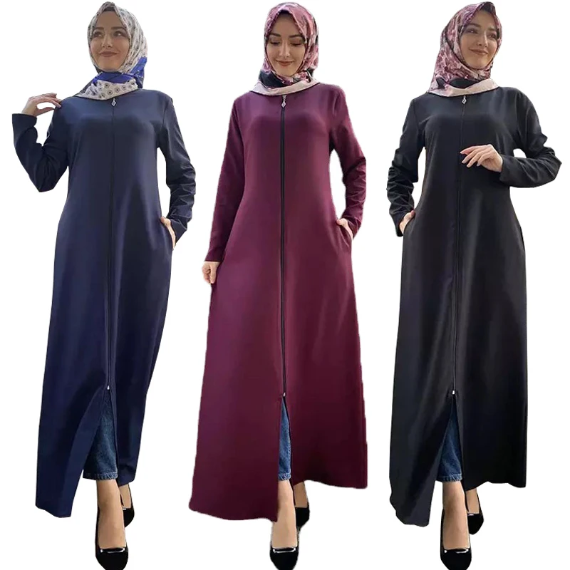 

Modest Open Abaya Muslim for Women Zipper Casual Dress Turkey Islamic Kimono Kaftan Femme Arab Robe Ramadan Clothing Middle East