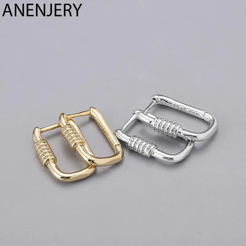 

DAYIN 925 Sterling Silver Geometric Rectangle Hoop Earrings For Women Simple French Golden Oval Earrings