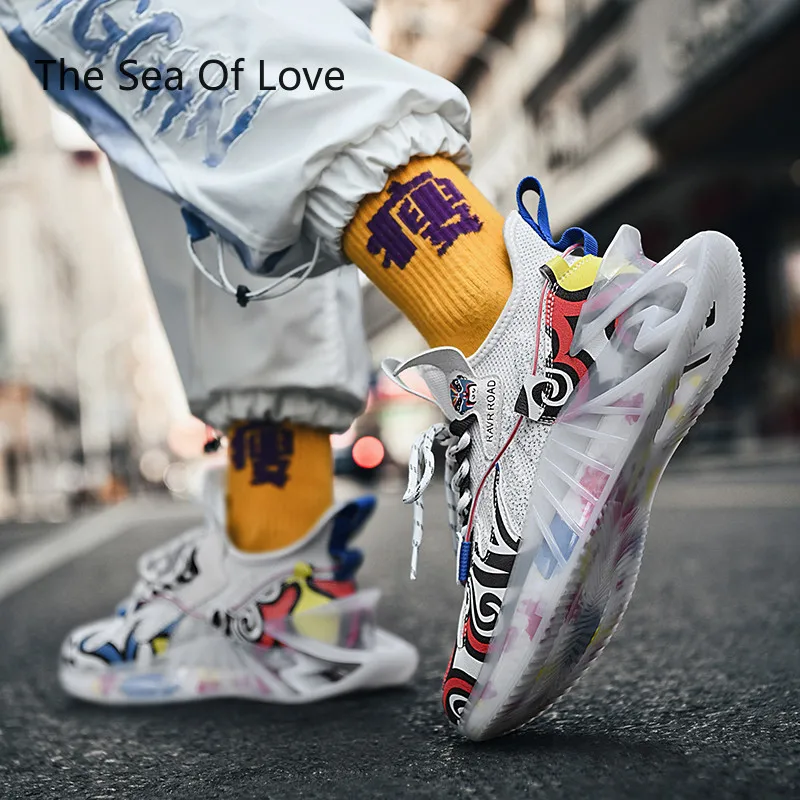 Кроссовки мужские беговые дышащие спортивные туфли с клинком граффити Уличная