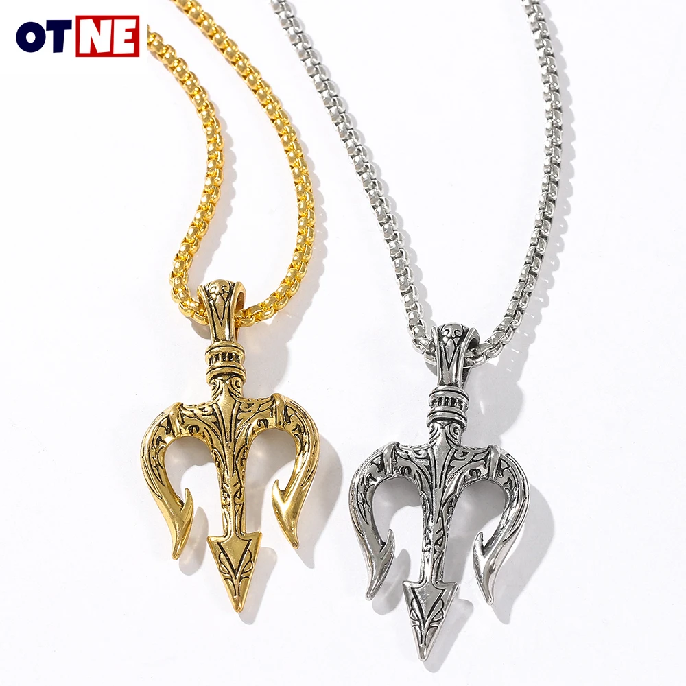 

Men's Punk Neptune Trident Pendant Necklaces Hip Hop Boy Gifts Accessory in for Men Statement Necklaces Sea Lover Gift