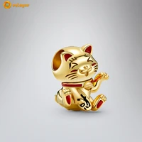 volayer 925 sterling silver cute fortune cat charm fit original pandora bracelets for women jewelry making gift