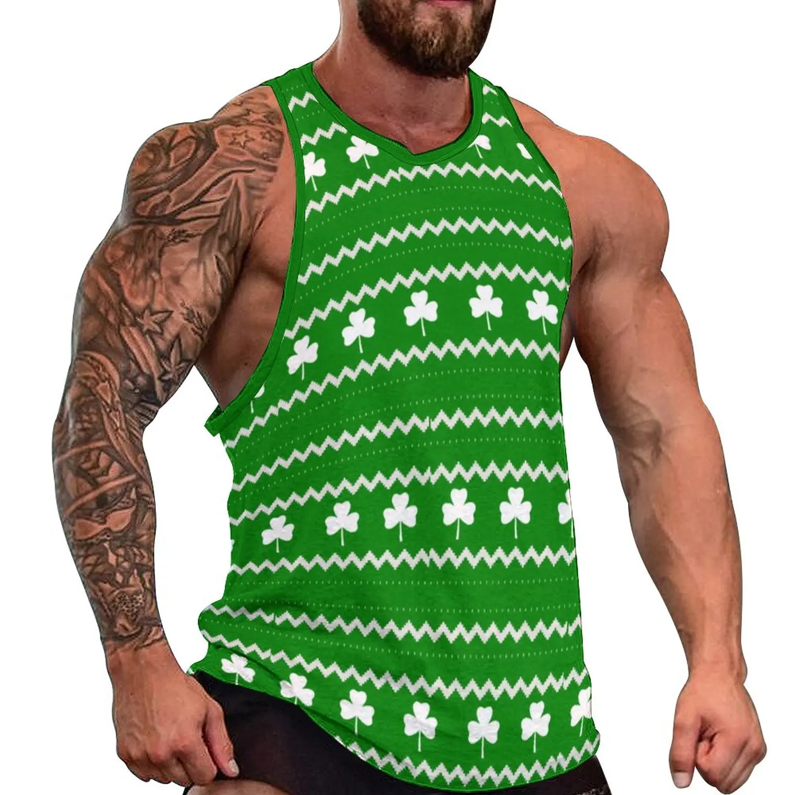 

Shamrock Print Tank Top Mens Clover Fair Isle Gym Oversized Tops Summer Sportswear Design Sleeveless Vests