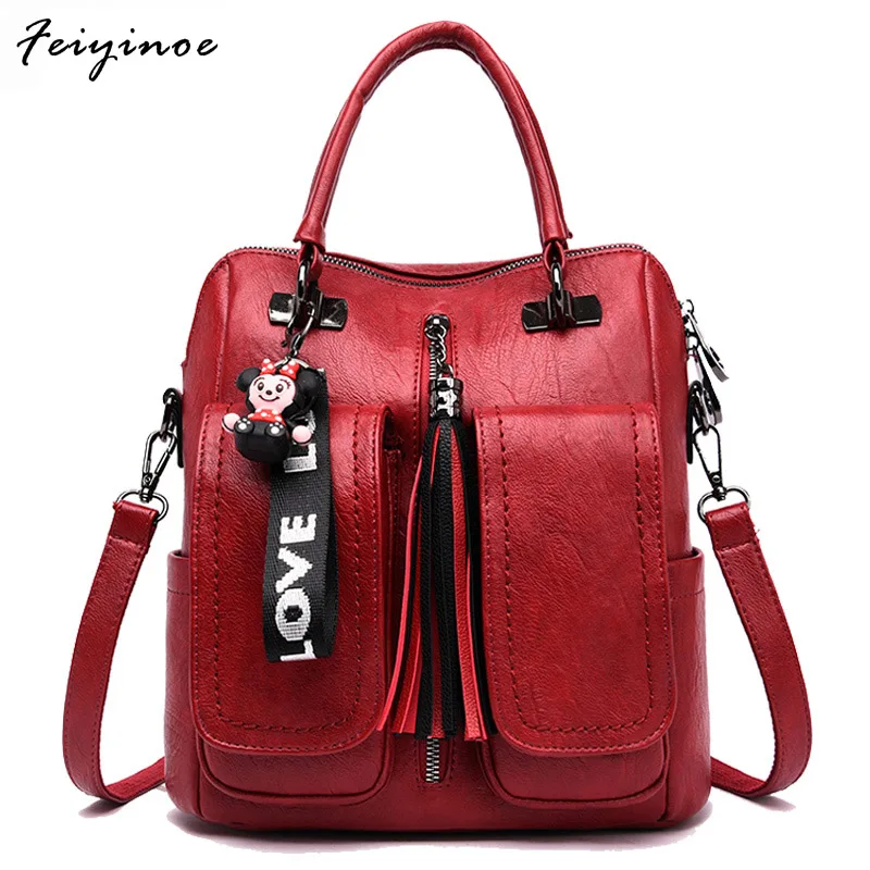 

3-in-1 Women Backpacks Vintage Female Shoulder Bags Soft Leather Backpack Ladies Travel Back Pack Luxury Bags for Girls Mochila