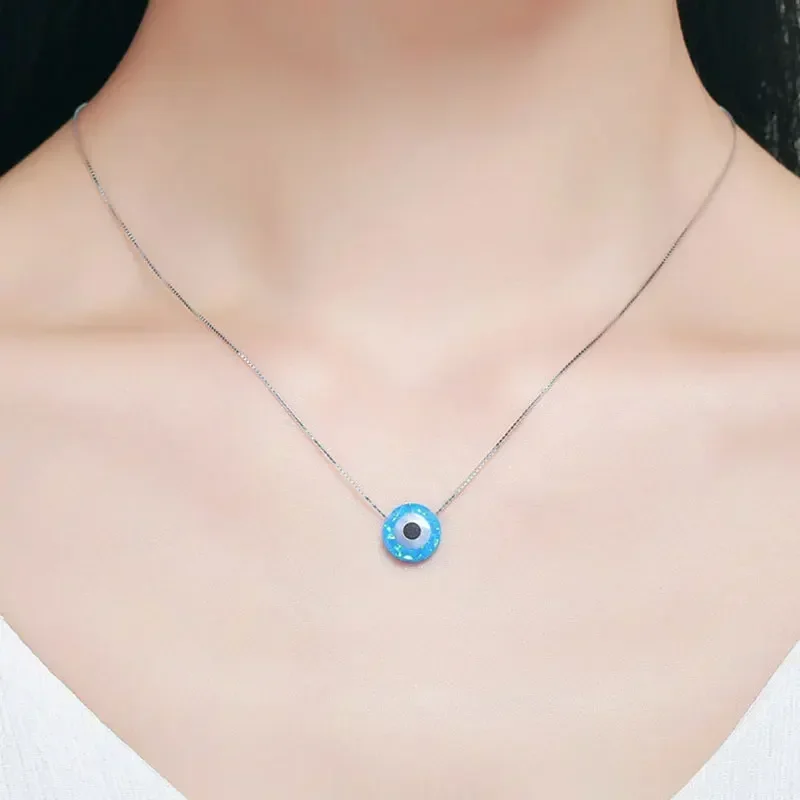 Фото TONGZHE ожерелье из стерлингового серебра 925 пробы с опалом Lucky Hamsa Evil Eye, подвеска с подвеской, женские ювелирные изделия №2