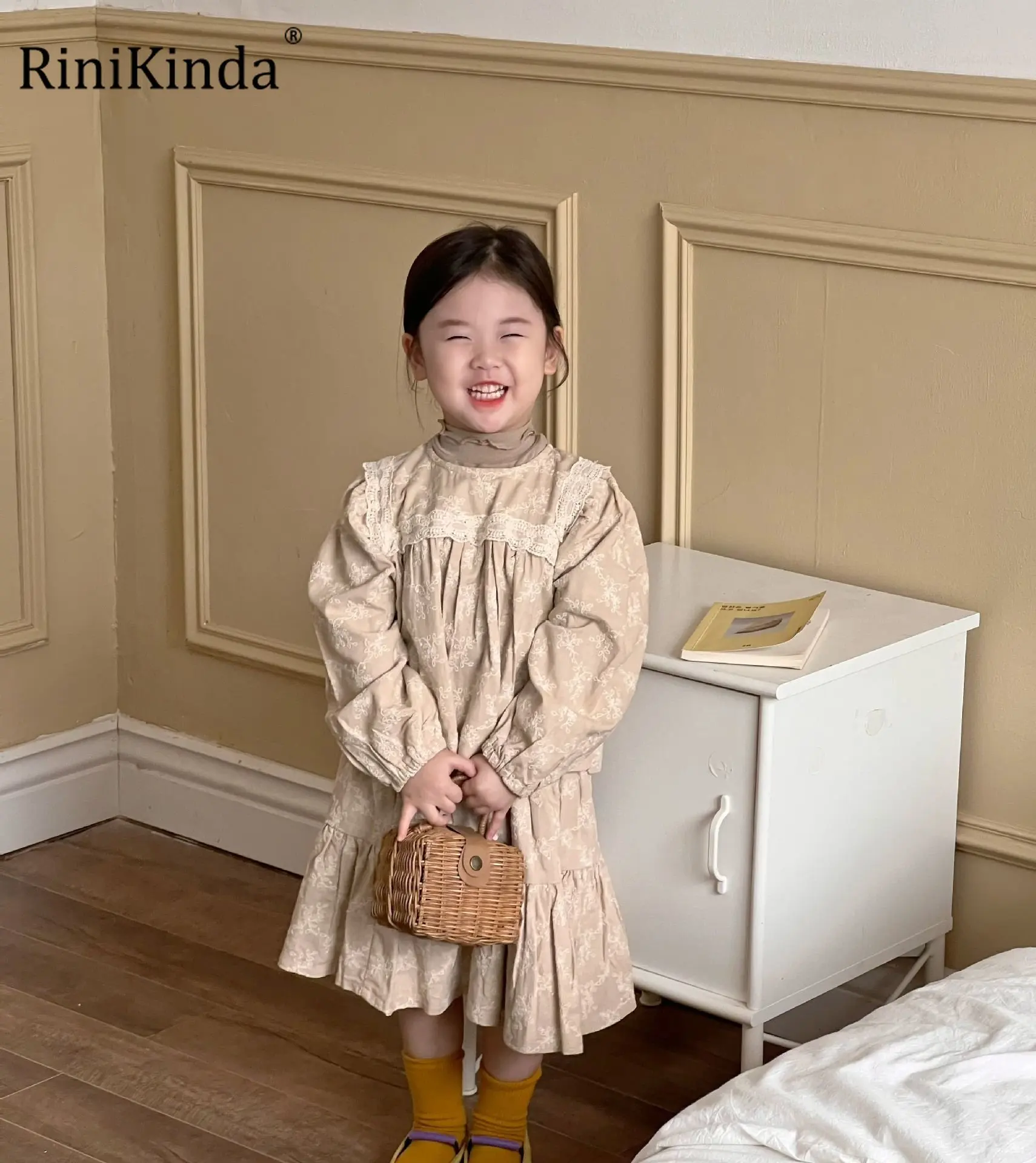 

RiniKinda 2022 Autumn Girls' Clothing Sets Lace Floral Tops+Long Skirt 2Pcs Suit Princess Toddler Baby Kids Children Clothes