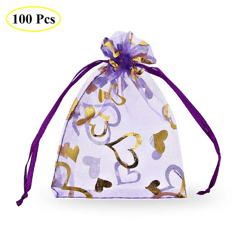 100pcs Love small yarn bag Christmas gift bag Candy Bag Wedding gift bag Jewelry packing bag storage bag Organza mesh bag