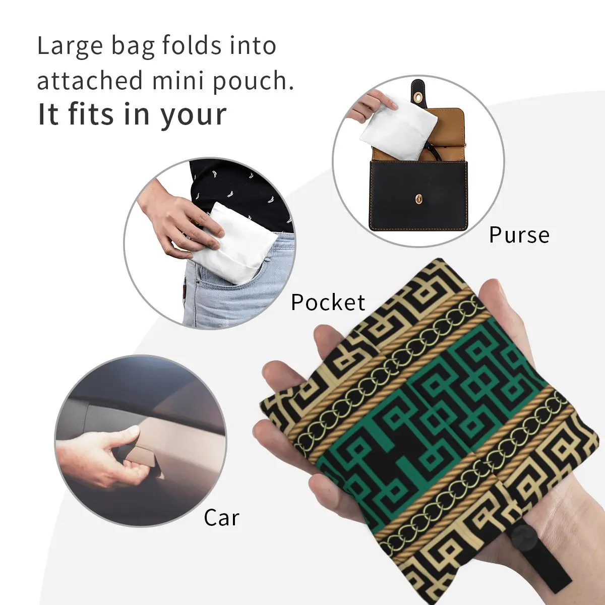 Многоразовая сумка для продуктов с греческими ключами Meanders складная моющаяся