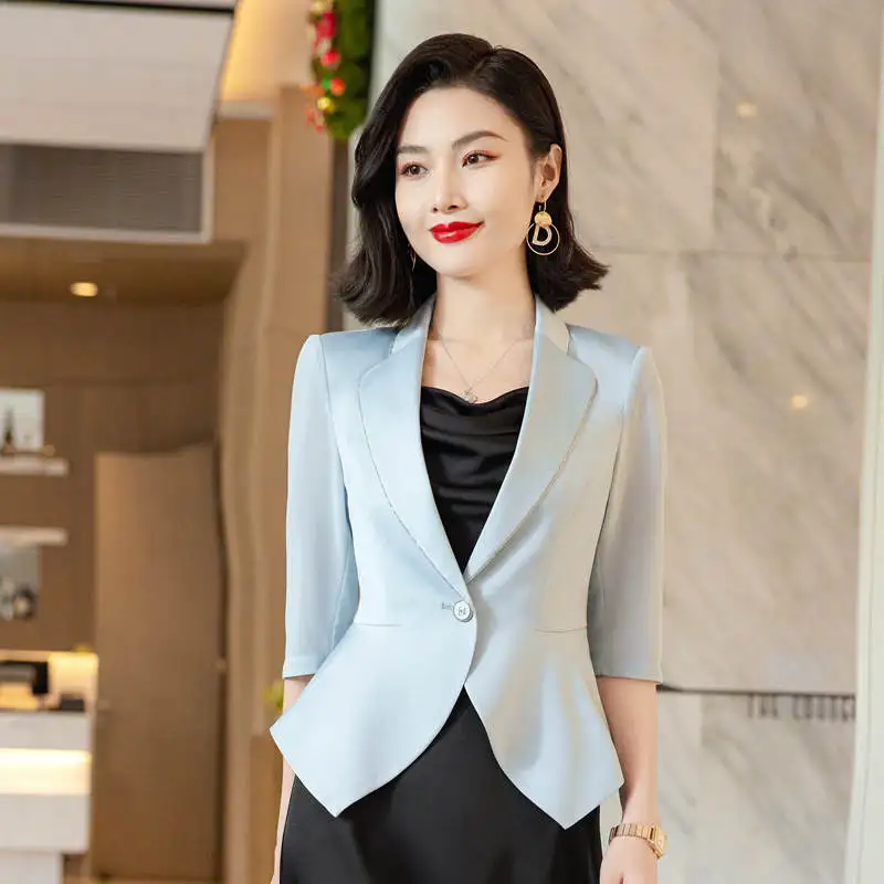 Quality Spring Summer Women's Korean Fashion Elegant Loose Medium Sleeve Jacket Office Leisure Blazer Thin Cardigan Coat Top 4XL