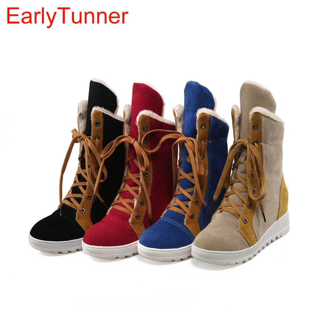 

Brand New Sales Winter Black Red Women Ankle Snow Boots Tan Fashion Lady Wedge Shoes EHA69 Plus Big size 43 10