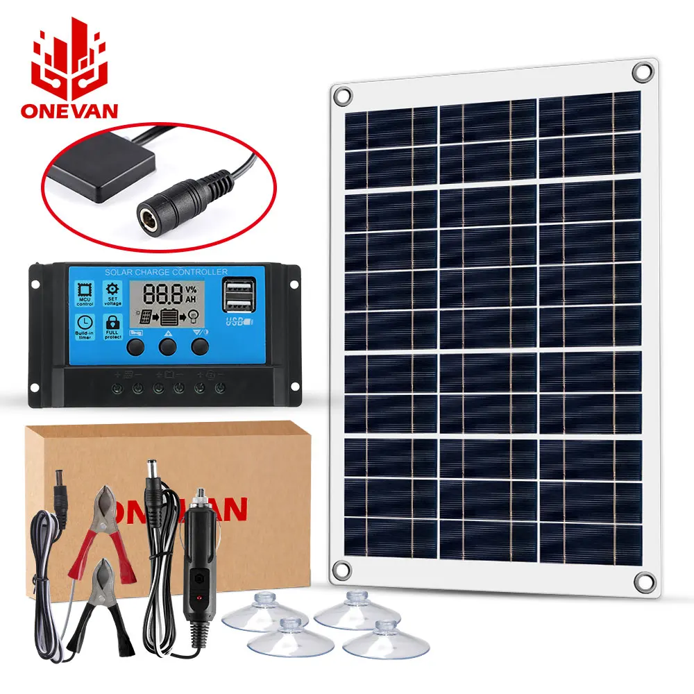 Panel Solar de 100W, 12V, célula Solar 10A-60A, controlador, Panel Solar para teléfono, RV, coche, MP3, cargador, suministro de batería al aire libre