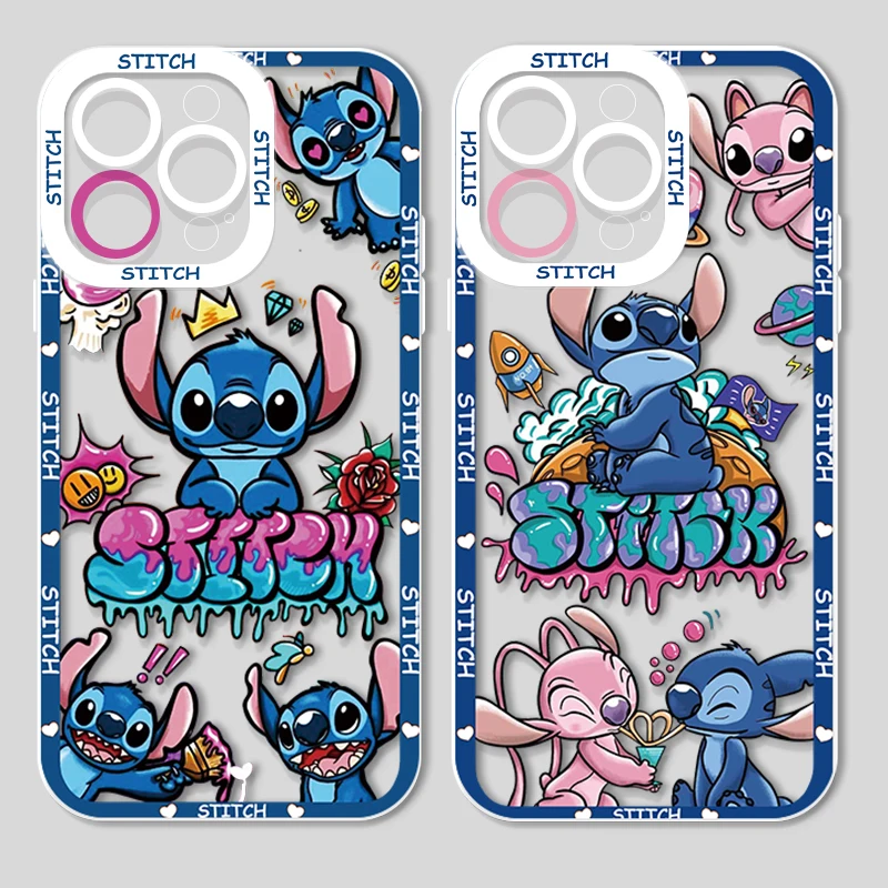 

Stitch Cartoon For Apple iPhone 14 13 12 11 X XR XS MAX 8 7 6 Pro Plus Angel Eyes Transparent Soft Phone Case Coque Capa Fundas