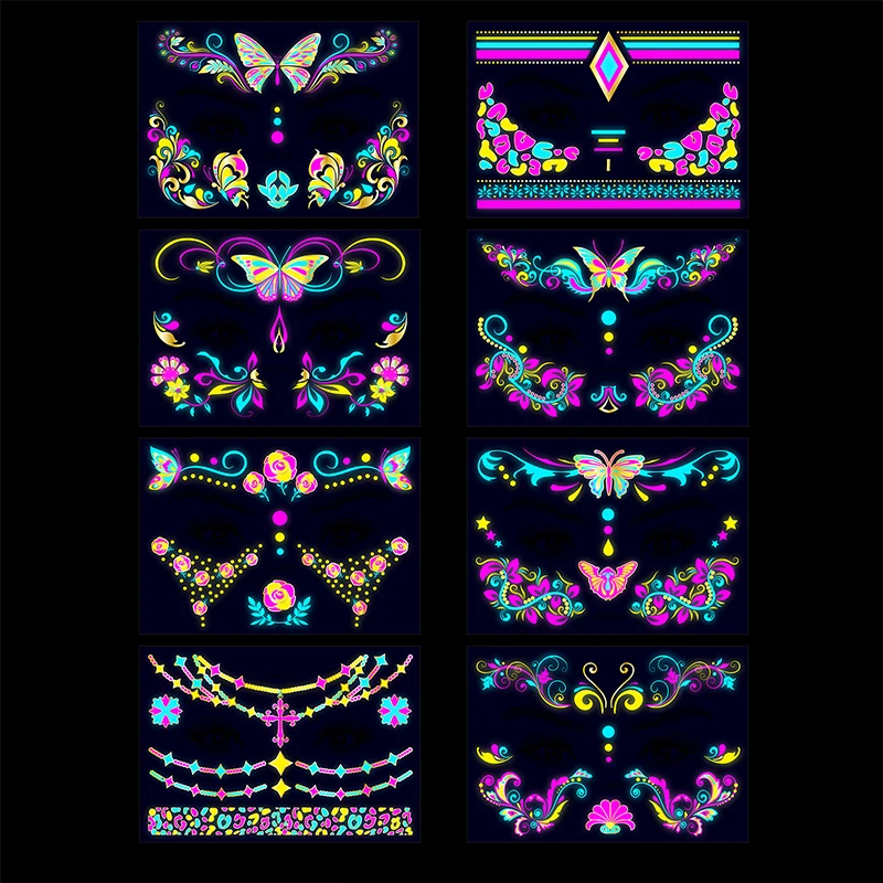 Флуоресцентная татуировка для лица 1 лист Временные татуировки