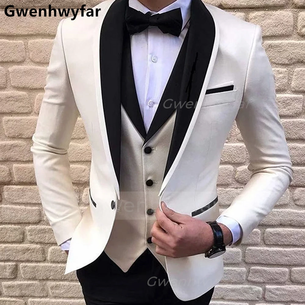 

Gwenhwyfar 2022 мужской деловой костюм на одной пуговице с отворотом, однобортный свадебный смокинг для жениха, 3 предмета (пиджак + брюки + жилет)