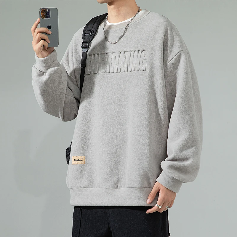 

Свободная Толстовка с длинным рукавом, спортивное Мужское пальто для гольфа, флисовый Модный молодежный Повседневный Топ в Корейском стиле с круглым вырезом для осени и зимы