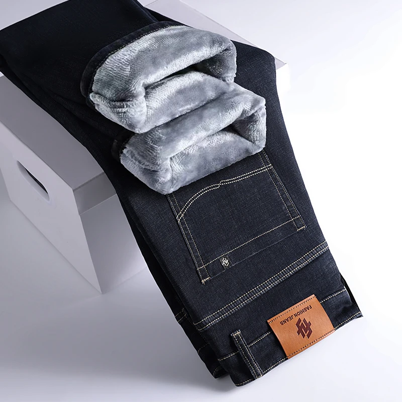 Мужские зимние джинсы на флисовой подкладке: повседневные джинсовые брюки в