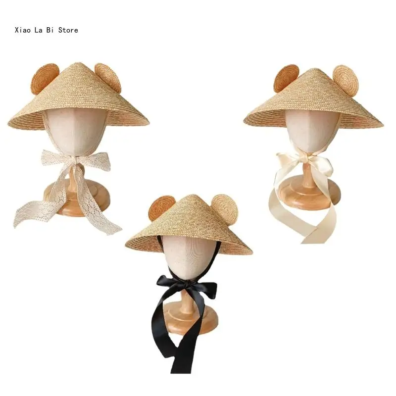 

XXFD Handwoven Grass Hat with Ear Design Celebrate Birthday Weddingsand Vacations