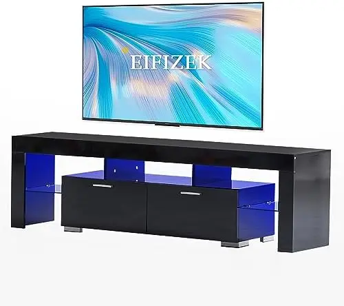

Modern LED TV Stand for 75 inch TV, Entertainment Center with , Black LED TV Stand for Living Room, Bedroom