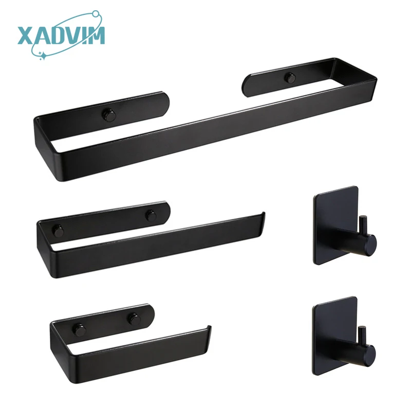 No Drilling Aluminum Towel Bar Self-adhesive Toilet Paper Holder Rack Punch Robe Hook Storage Shelf Bathroom Accessories Set |
