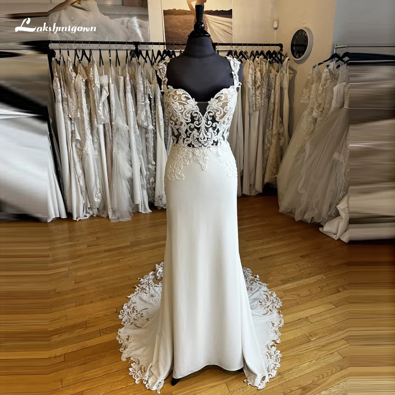 

Женское свадебное платье с юбкой-годе, кружевное платье невесты на бретелях-спагетти с кружевной аппликацией и пуговицами сзади, 2023