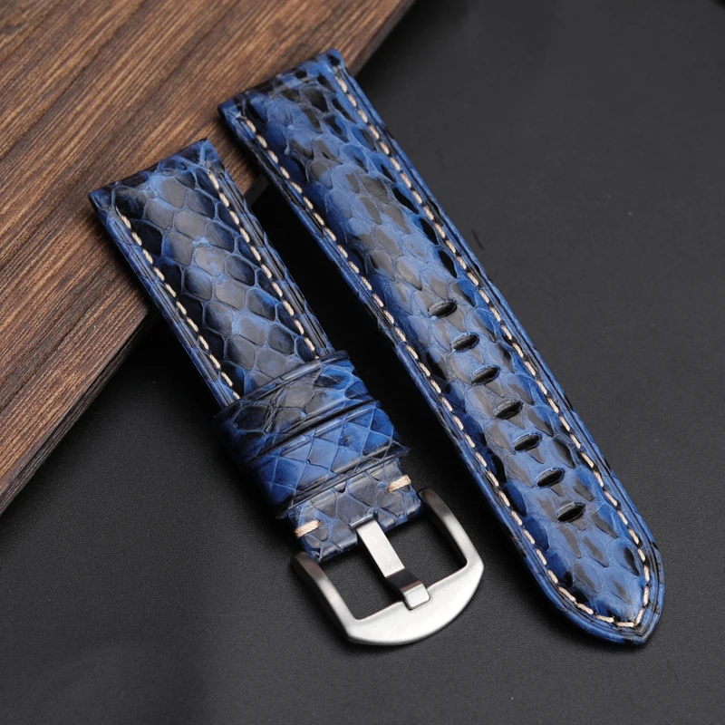 Handmade snakeskin Watchband 20MM 22MM 24MM Black White Green Blue Leather Strap Men's Snakeskin Watch Strap