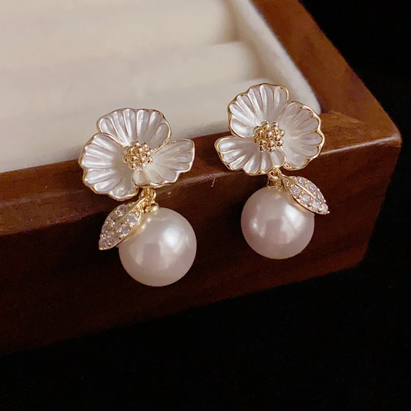 

Vintage Flower Pearl Dangle Earrings For High Quality Copper Gold Plated 925 Silver Needle Designer Drop Earring Wedding Jewelry