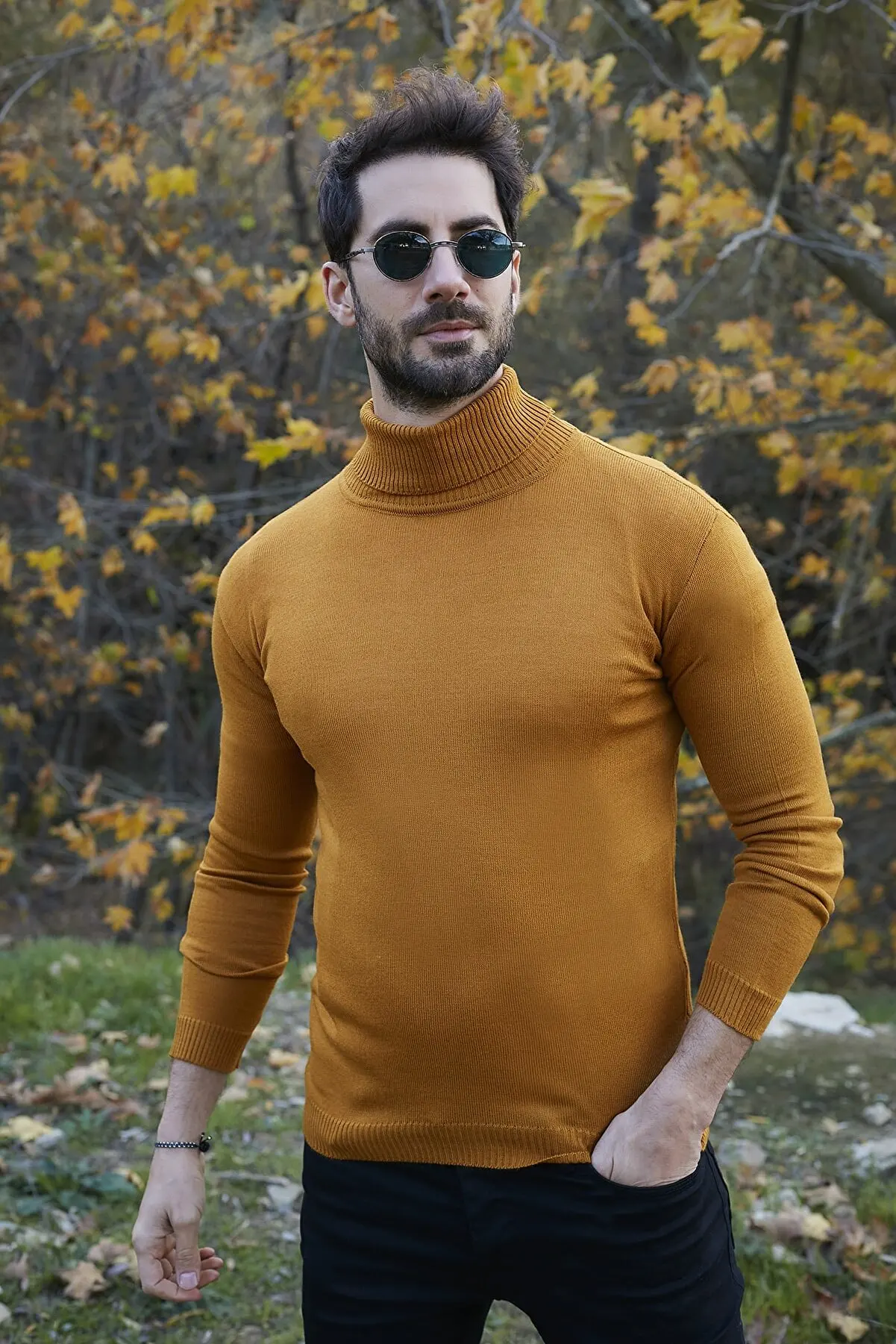 

Men's mustard yellow fisman collar slim fit sportswear Sweater Sweater Sweater Cardigan Tops Pullover Sweatshirt 32129053