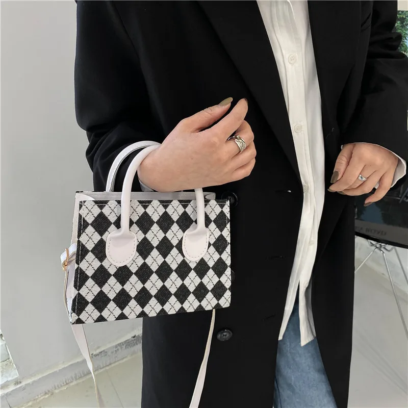 

2022 New Harajuku square plaid women's shoulder bag Korean fashion shopper bag messenger bag Ulzzang Y2K Vintage Women's handbag