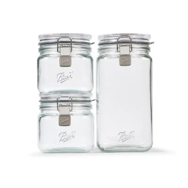 

Jars, Glass Storage, 3-Pack Small container with lids Kitchen organizer Squeeze bottle