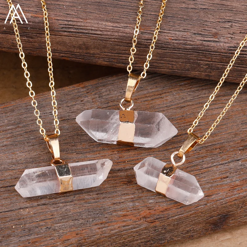 Natural Clear Crystal Point Pendant Necklace For Women Fashion Healing Quartz Crystal Gold Chains Necklace Luxury Jewelry Gift