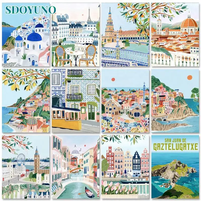 

SDOYUNO City Landscape Painting By Numbers DIY Acrylic Paint Handmade Number Painting ON Canvas Painting For Wall Artcraft