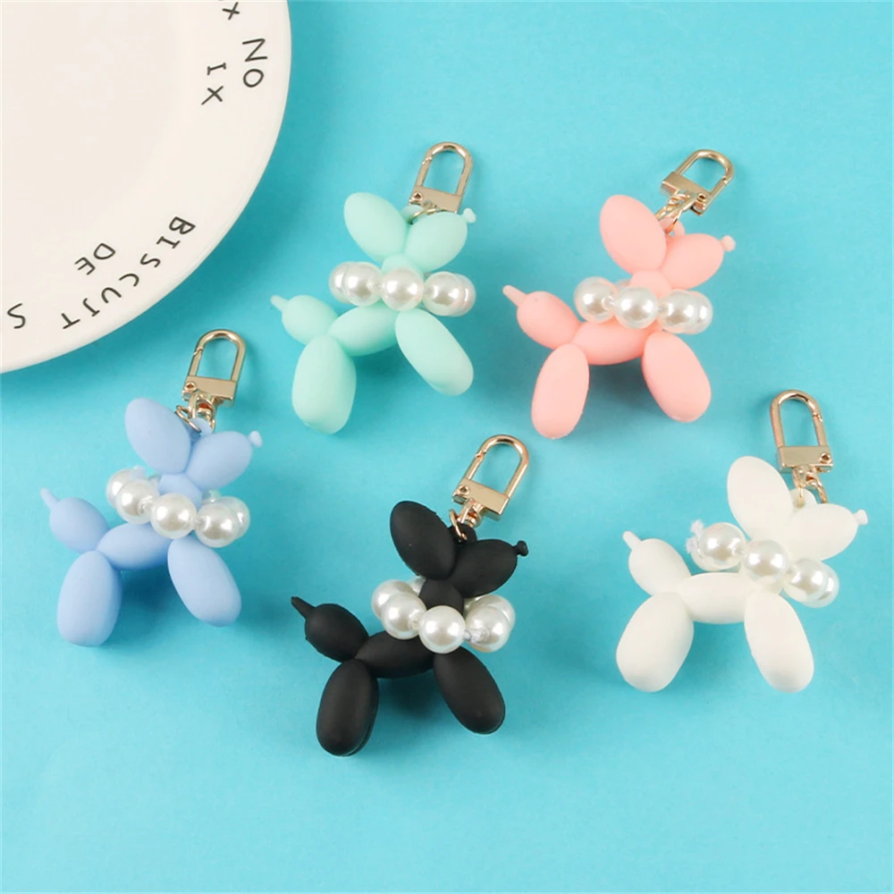 

Cute Stereo Balloon Dog Keychain Creative Pearl Puppy Keyring Bag Pendant Car Motorcycle Accessories Waist Hanging Key Holder