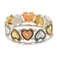 triple color gold rose gold silver heart accessory stretch retro jewelry bracelet for women