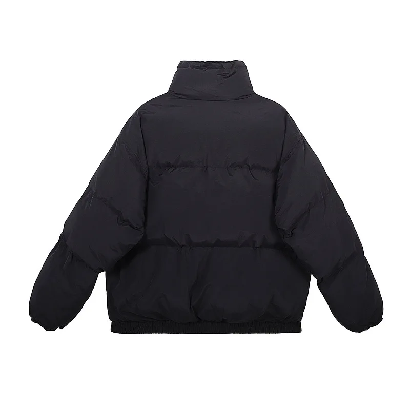 High Street Winter New Thickened Warm Cotton Clothes Solid Color Loose Stand Collar Zip Couples Korean Simple Style Simple Coat