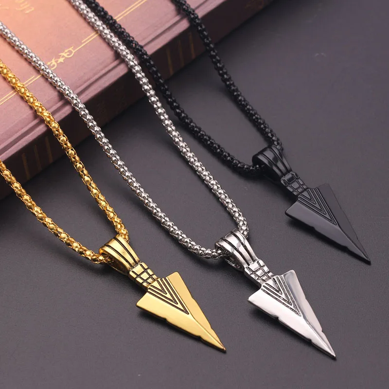 Vintage Norse Odin mythology Spear of the Pharaoh Pendant Necklace Arrow Head Men Hip hop Long Chain Necklaces Collier Femme