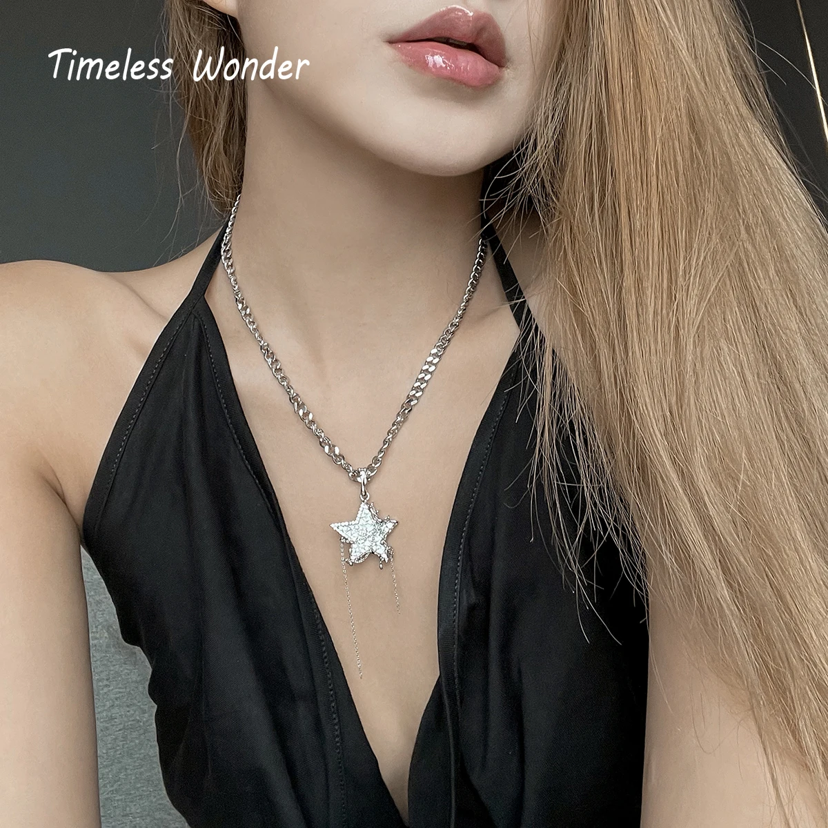 

Timeless Wonder Zirconia Star Charm Chains Necklaces for Women Designer Jewelry Ins Trendy Top Goth Boho Emo Halloween 2341