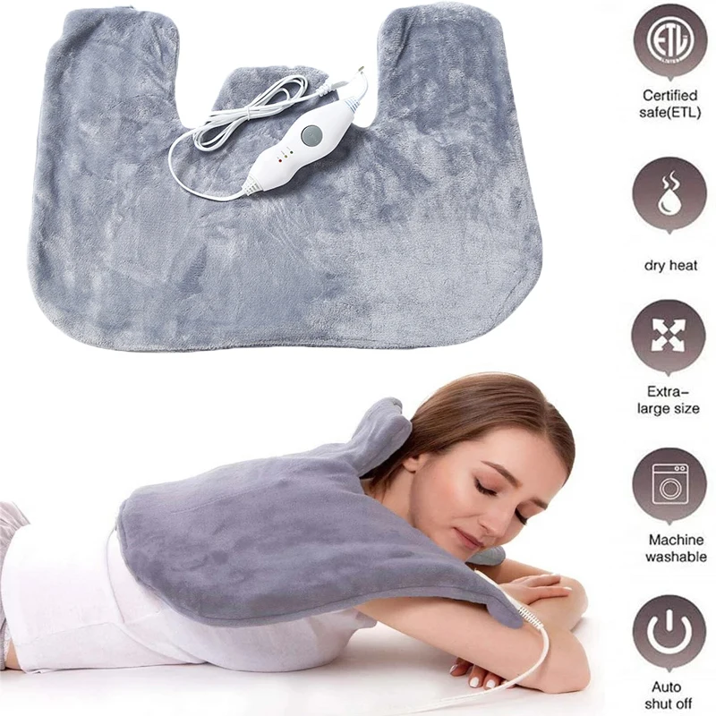 

57x43cm Winter Warm Electric Heating Pad Neck Back Shoulder Massager Kneading Pain Relieving Shawl Grey Large Thermal Blanket