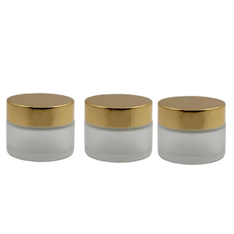 

5G 10G 15G 20G 30G 50G Empty Glass Frosted Jar Shiny Gold Cover Belt Inside Pad Portable Refillable Cosmetic Container 15Pieces