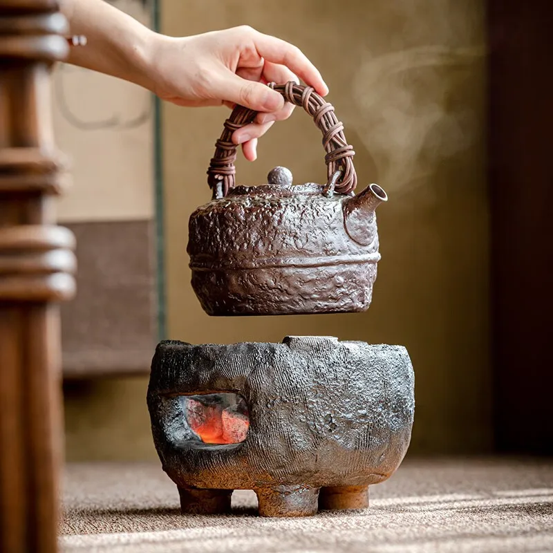 

Mo Shou Raw Ore Stoneware Charcoal Stove Tea-Boiling Stove Handmade Firewood Burning and Frying Furnace Temperature Tea Stove Ce