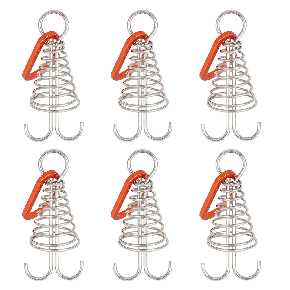 

6pcs Spring Tent Board Peg with Hooks Carabiner Windproof Spring Octopus Nail