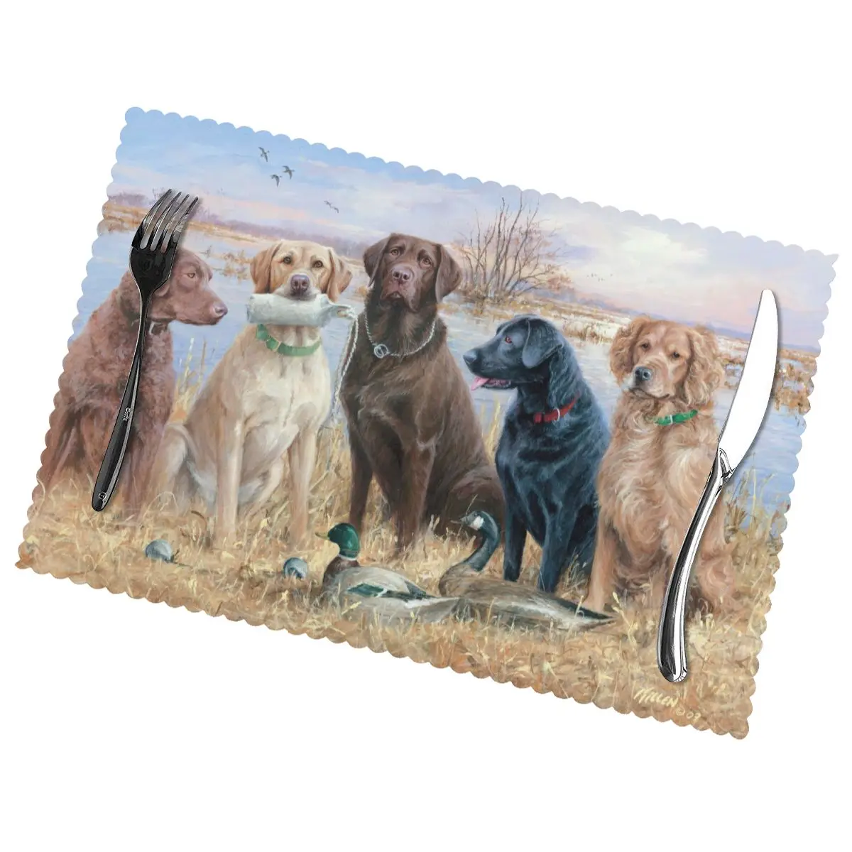 

Duck Hunting Labrador Non-Slip Insulation Place Mats for Kitchen Dining Table Washable Placemats Bowl Coaster Cup Mat Set of 6