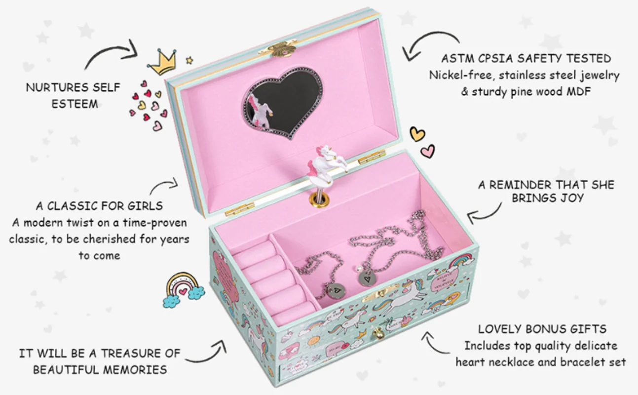 Unicorn Jewelry Storage Box and Packaging Children's Music Box Multi Functional Jewelry Display Box Birthday Gift