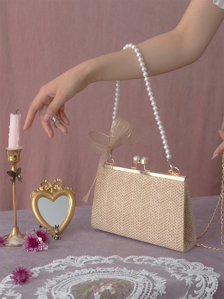 Женская плетеная сумочка в стиле ретро с жемчужной цепочкой кружевные украшения