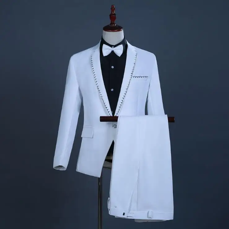2022 New Men's White Dress Suit Singer Costume Hand-stitched DJ Dance Costume