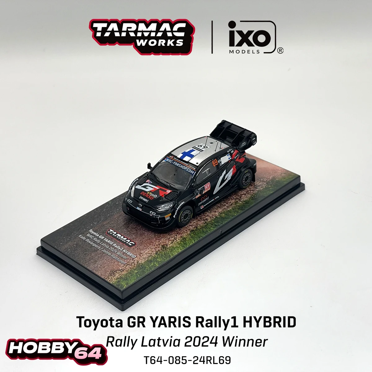Фото В наличии, быстрая доставка: Tarmac Works X IXO 1:64 GR YARIS Rally1 HYBRID # 69 Латвия 2024 Winner Rally T64-085-24RL69 Модель автомобиля из литого металла №3