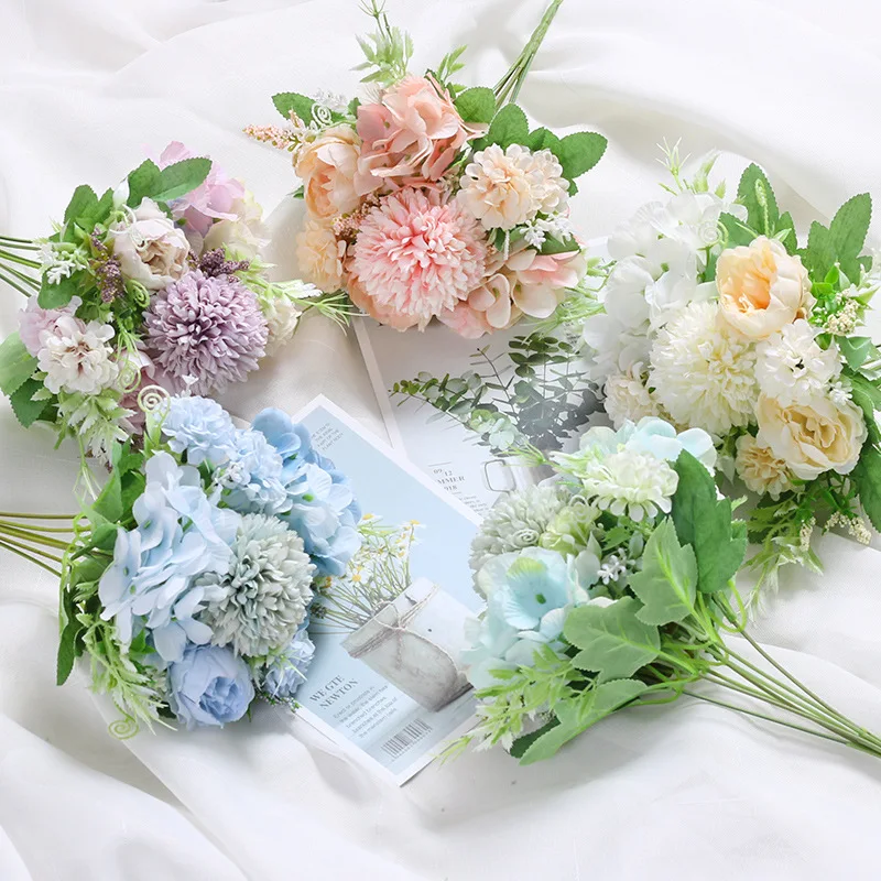 

2PCS Simulation Rose Bouquet Home Wedding Decoration Venue Arrangement Rose Hydrangea Combination Flower Branch Valentine's Day